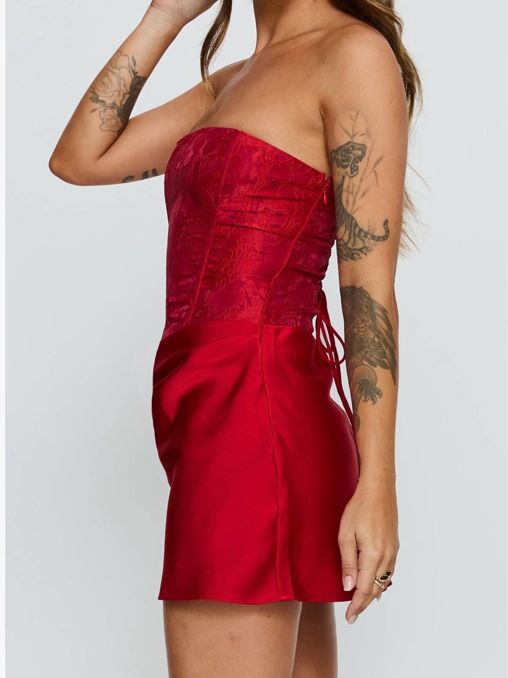 Princess Polly Strapless Red Lace Bodice Mini Dress Jenevieve size 4
